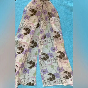 UNBRANDED floral print semi sheer scarf lavender greens white size 13” X 38”